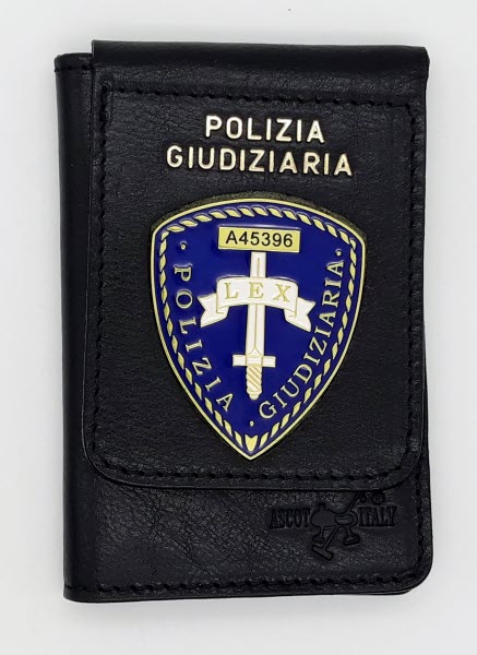 Portafoglio con placca POLIZIA GIUDIZIARIA blu