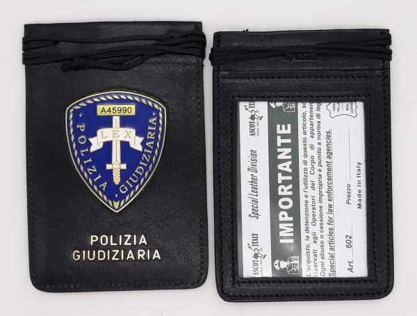 Portabadge Triplo Marshal In Vera Pelle Con RFID - Tan - Per Polizia E Sicurezza - Nuovo